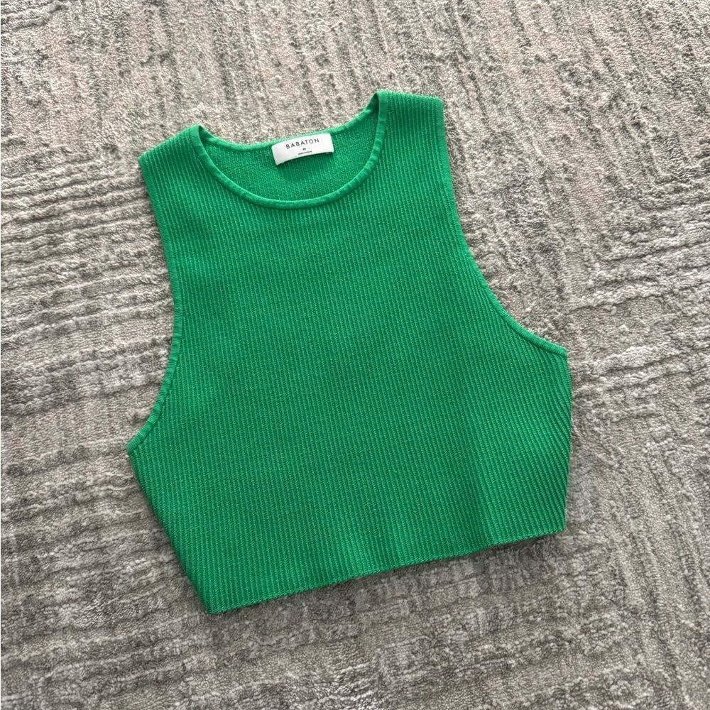 Aritzia Babaton Bright Green Sleeveless Ribbed Crop Top
